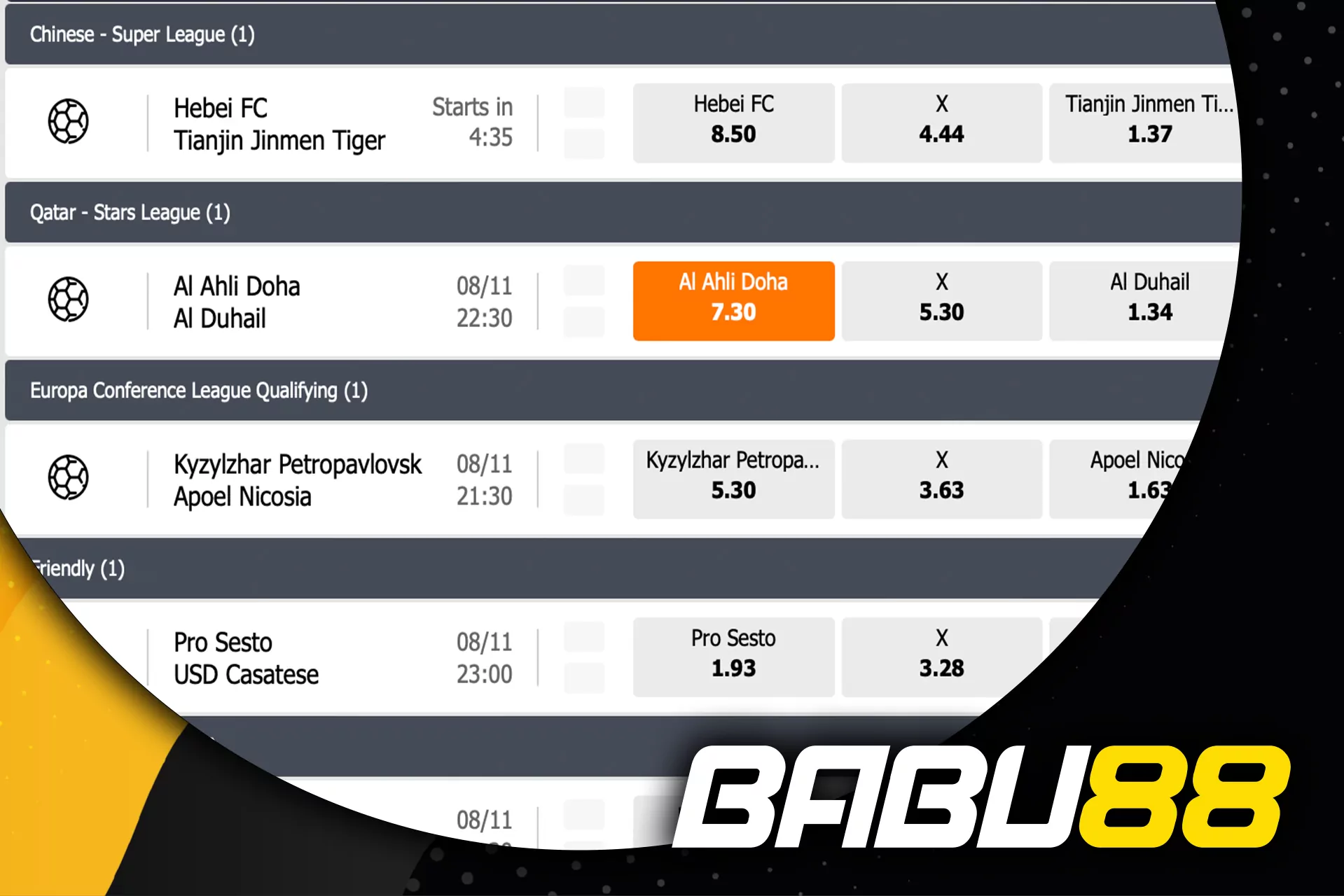 Babu88 offers rather profitable odds on various sports events.